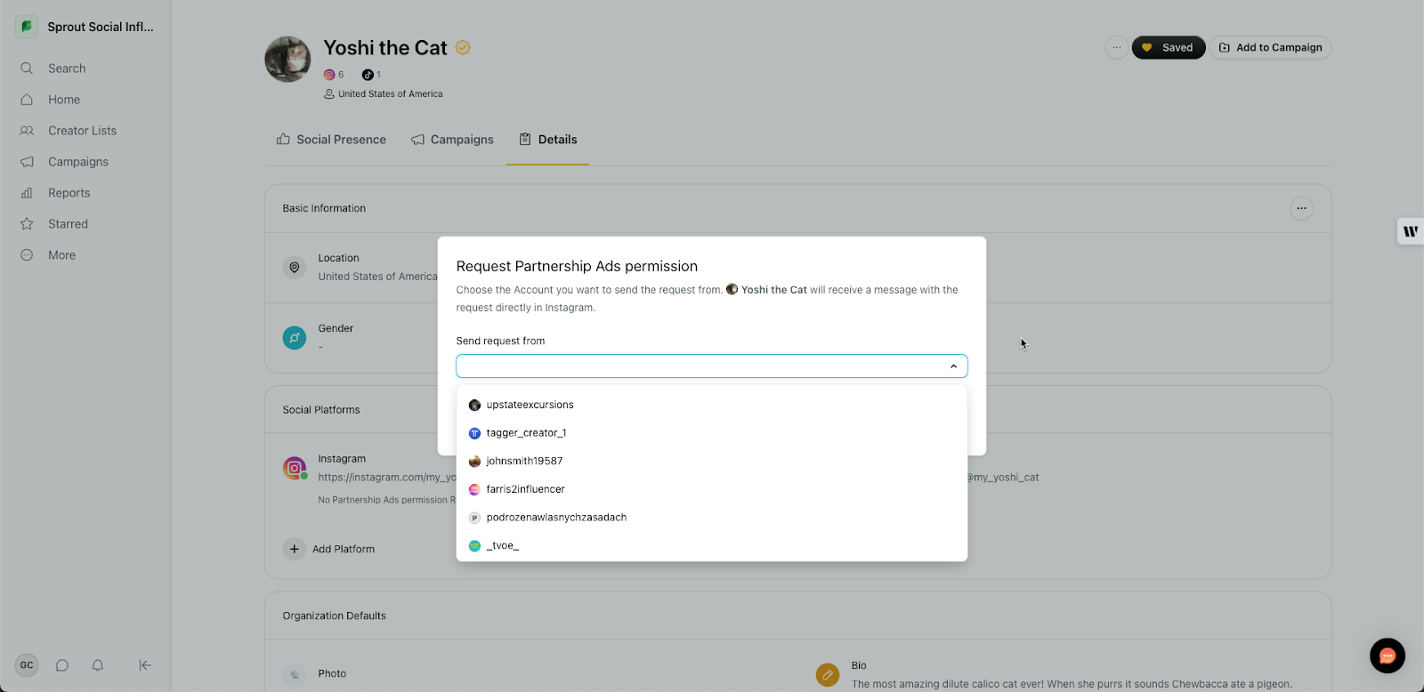 Selecting the requesting account.