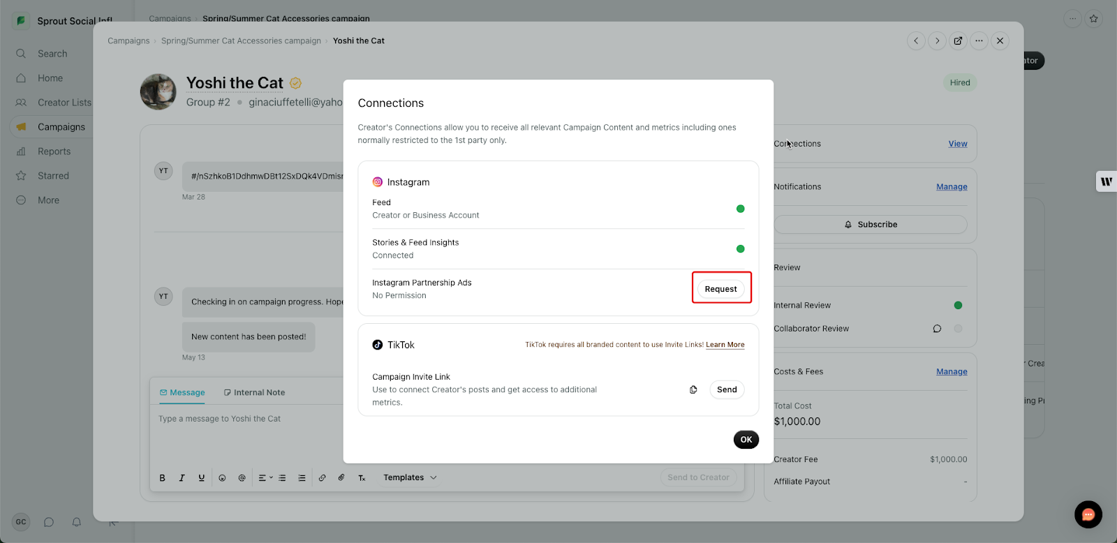 Request Partnership Ads within the Connections popup.